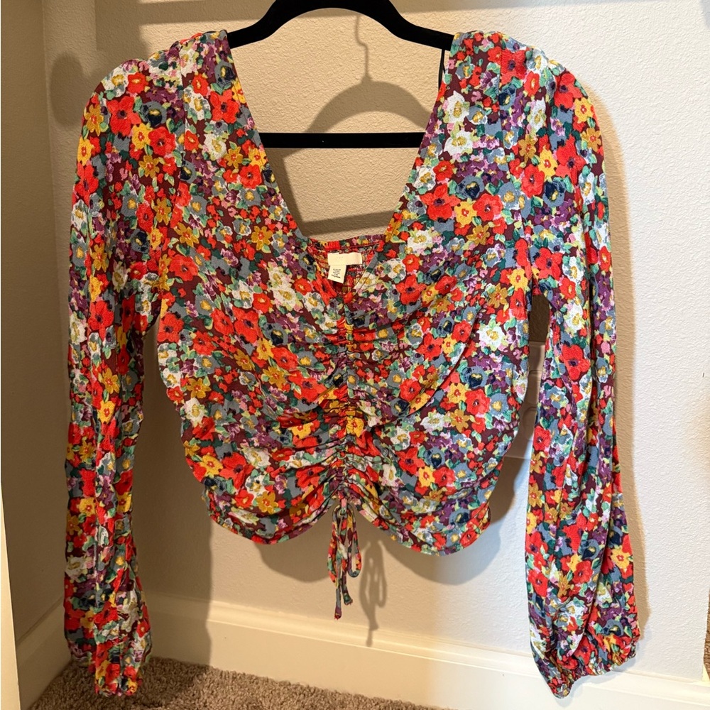 H&M Multicolor Floral Ruched Blouse